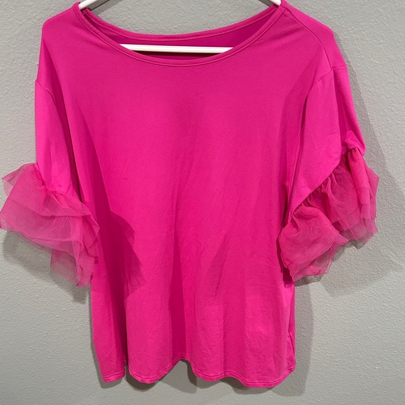 greathe Tops - Pink Ruffle Sleeve Women's Top